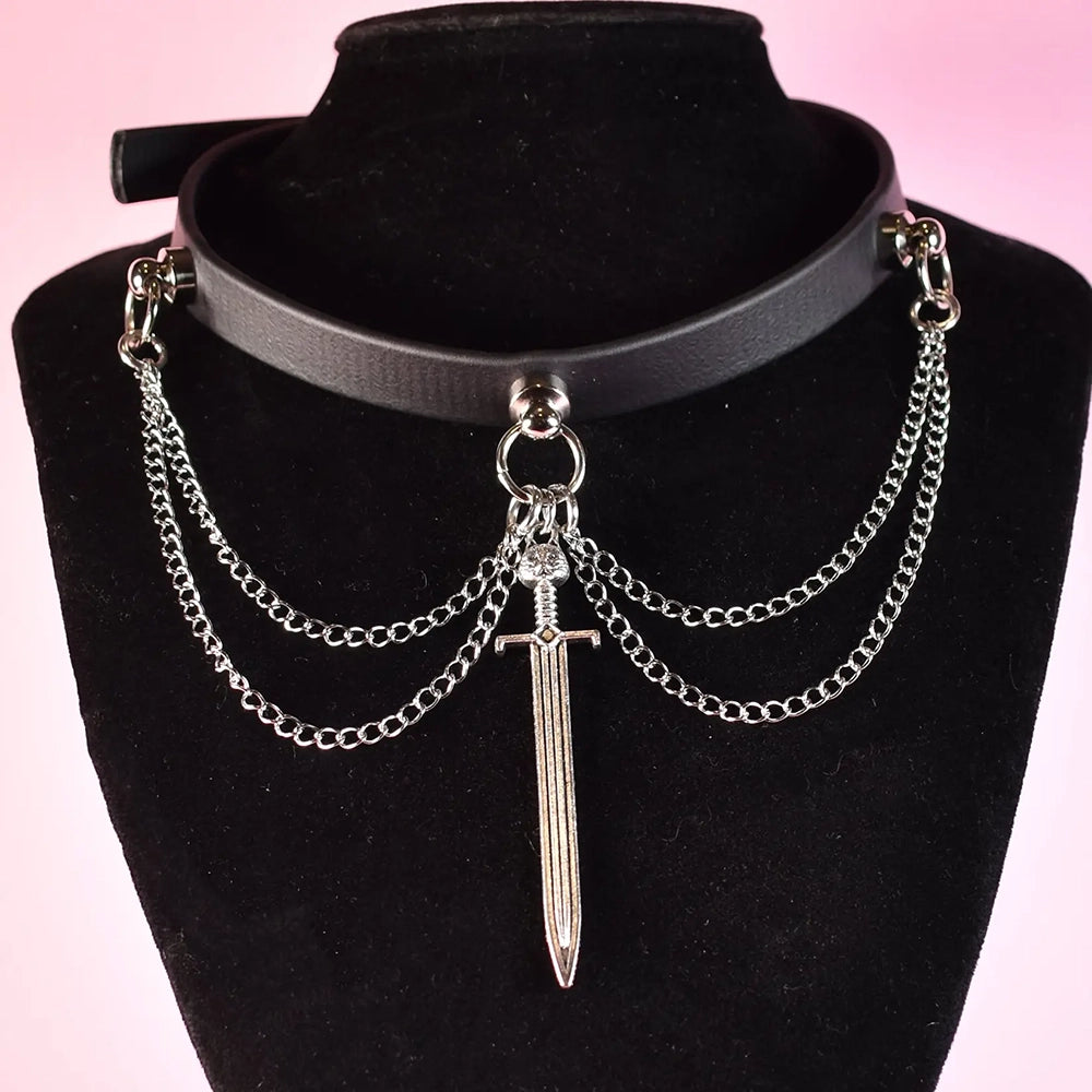 Naughty Pawsies Black Wolf Sword With Chains choker
