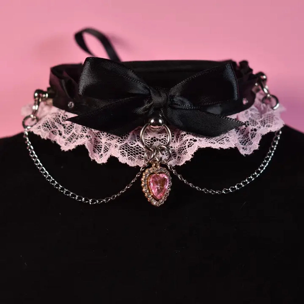 Naughty Pawsies Coquette Pink Heart 12½" choker