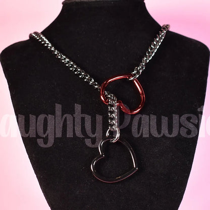 Naughty Pawsies Gunmetal Half and Half & Red/Black Heart pull choker