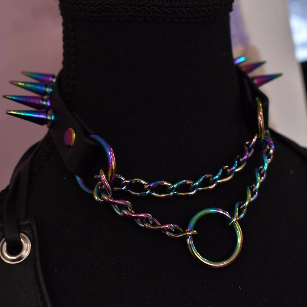 Naughty Pawsies Rainbow Spiked Martingale ¾" choker