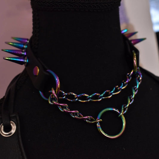 Naughty Pawsies Rainbow Spiked Martingale ¾" choker