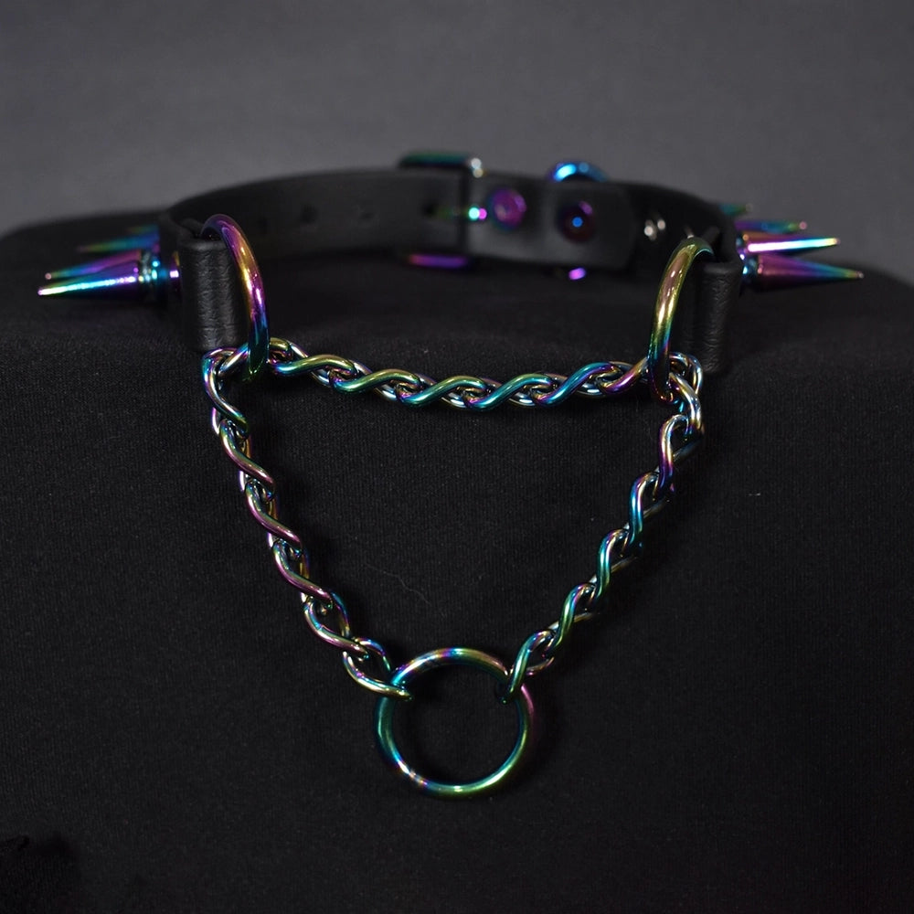 Naughty Pawsies Rainbow Spiked Martingale ¾" choker