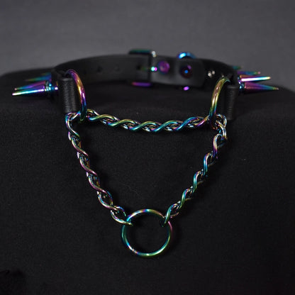 Naughty Pawsies Rainbow Spiked Martingale ¾" choker