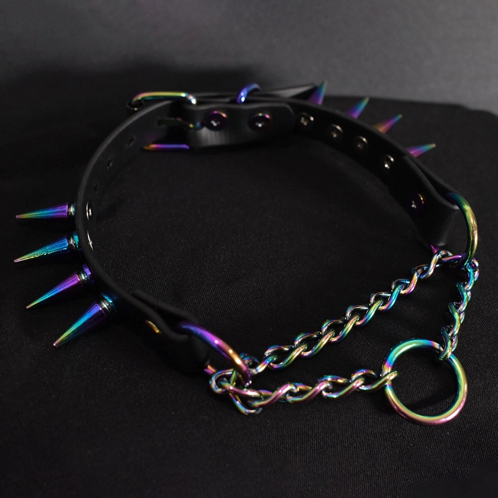 Naughty Pawsies Rainbow Spiked Martingale ¾" choker