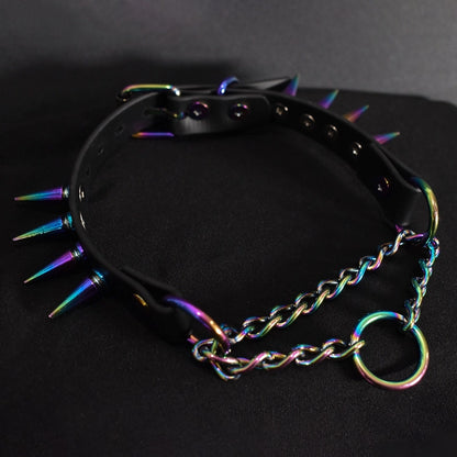 Naughty Pawsies Rainbow Spiked Martingale ¾" choker