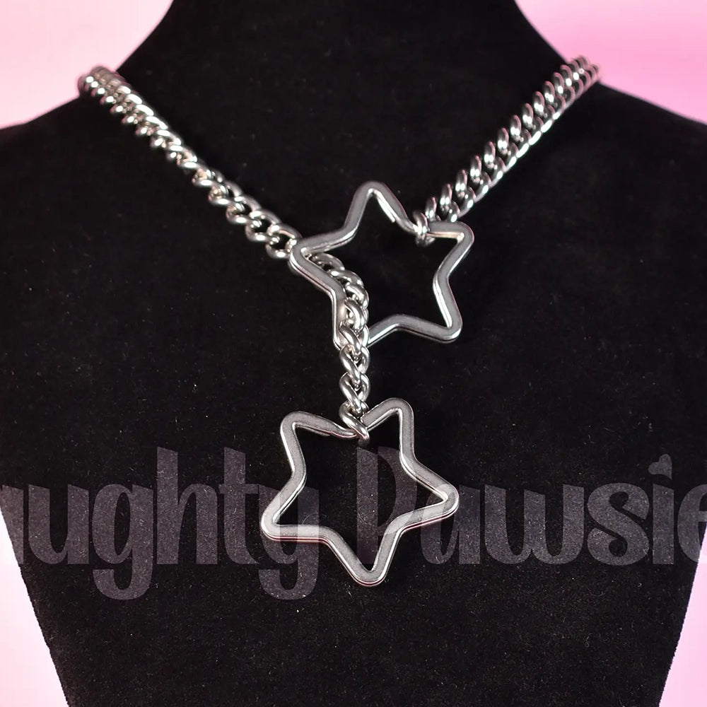 Naughty Pawsies Silver Star Ring pull choker