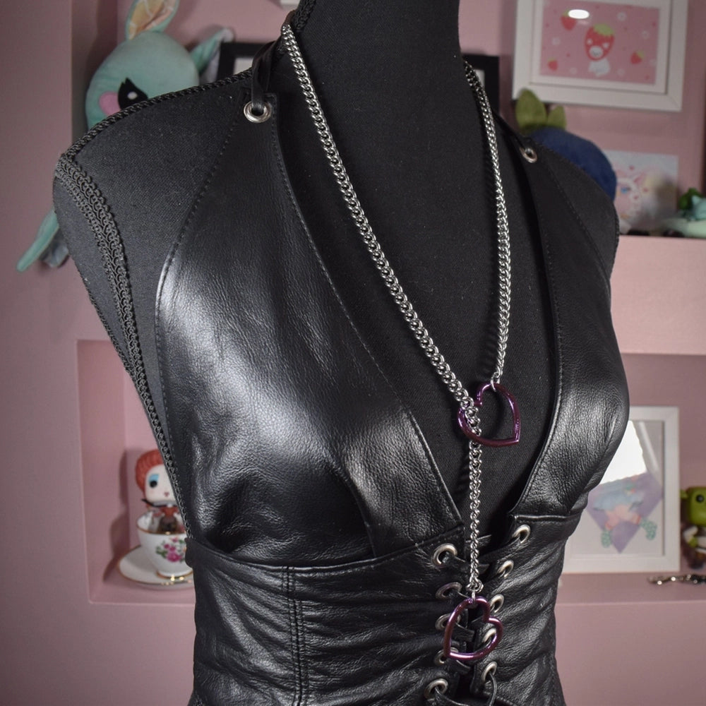 Naughty Pawsies Silver & Purple Heart pull choker
