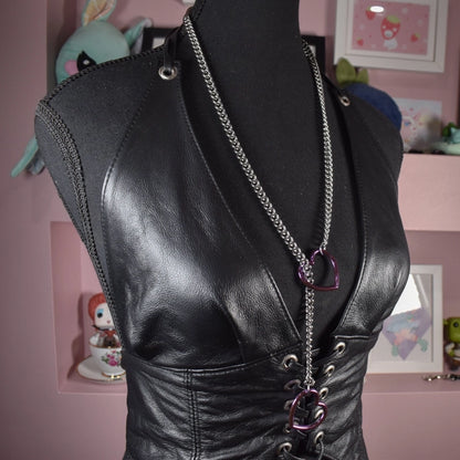 Naughty Pawsies Silver & Purple Heart pull choker