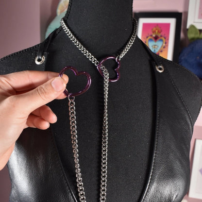 Naughty Pawsies Silver & Purple Heart pull choker