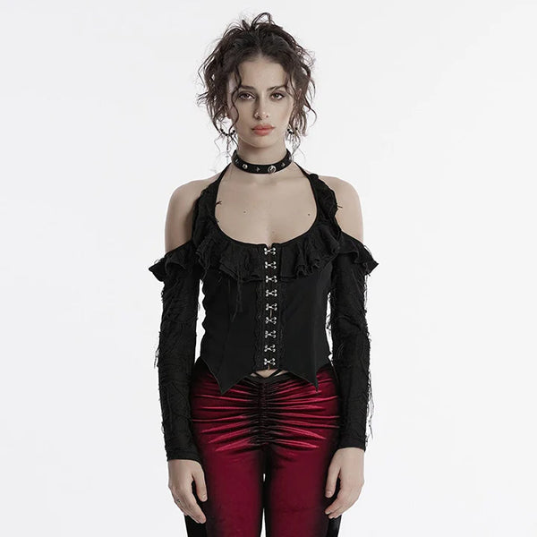 Punk Rave 'Lupinus' off-the-shoulder ripped shirt