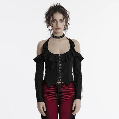Punk Rave 'Lupinus' off-the-shoulder ripped shirt