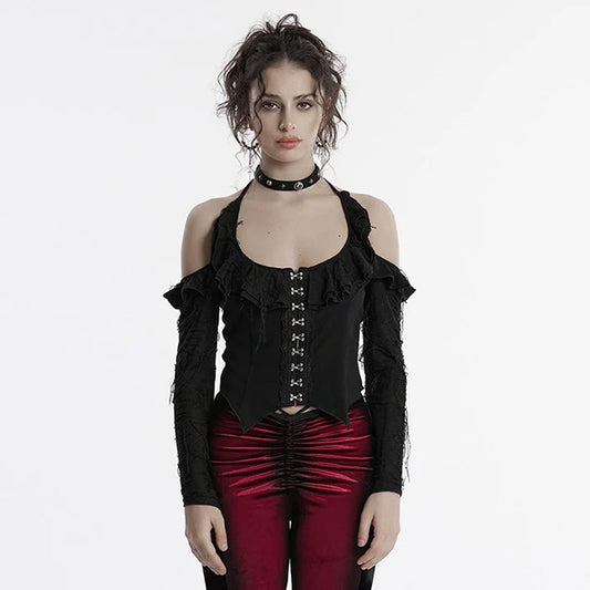 Punk Rave 'Lupinus' off-the-shoulder ripped shirt