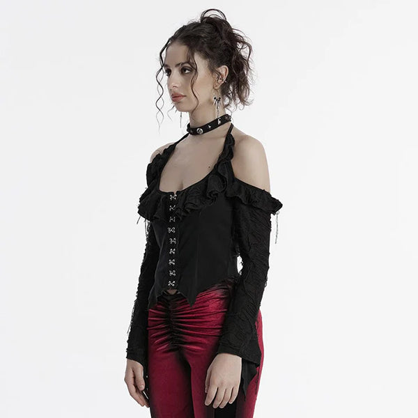Punk Rave 'Lupinus' off-the-shoulder ripped shirt