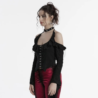 Punk Rave 'Lupinus' off-the-shoulder ripped shirt