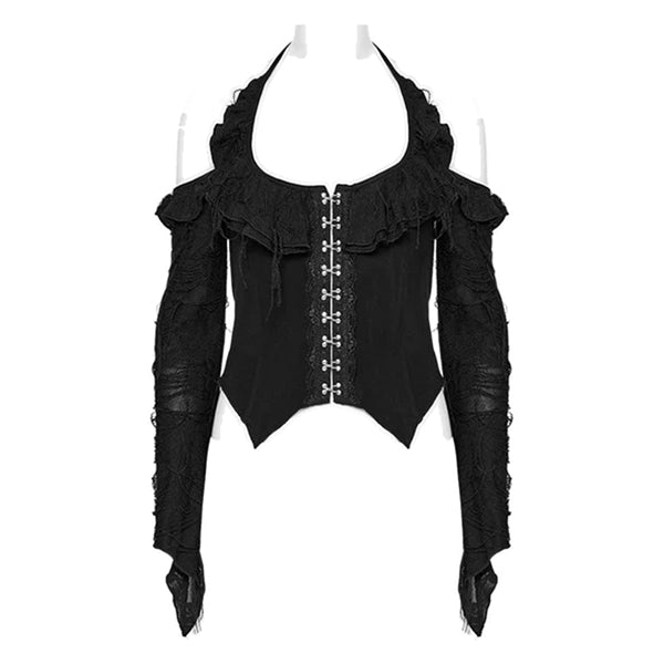 Punk Rave 'Lupinus' off-the-shoulder ripped shirt