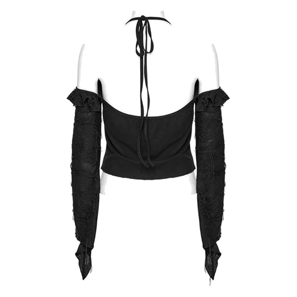 Punk Rave 'Lupinus' off-the-shoulder ripped shirt