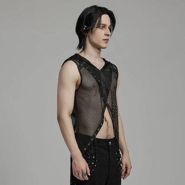 Punk Rave Irregular mesh hooded vest