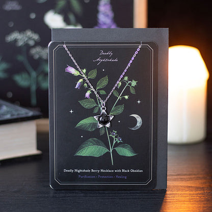 Something Different Deadly Nightshade With Obsidian necklace & card
