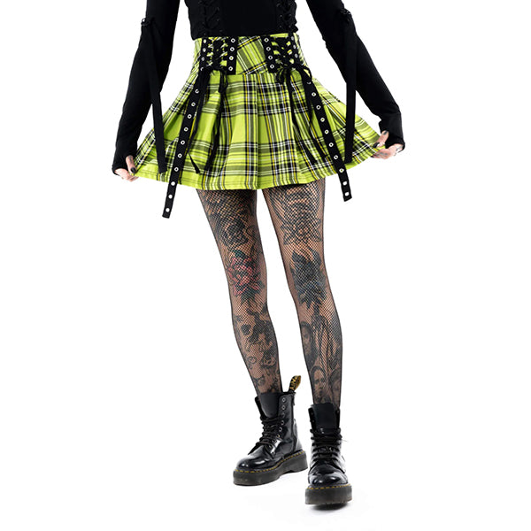 Chemical Black Diaz green check mini skirt
