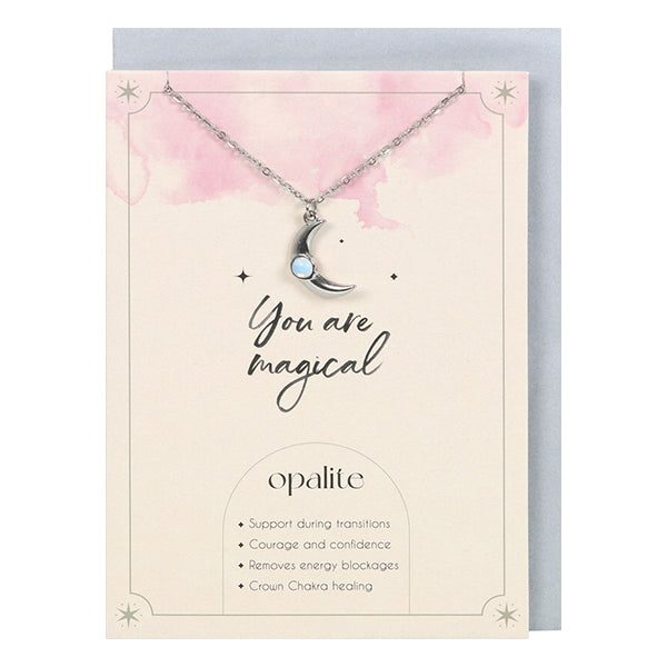 Something Different Opalite Crescent Moon necklace & card