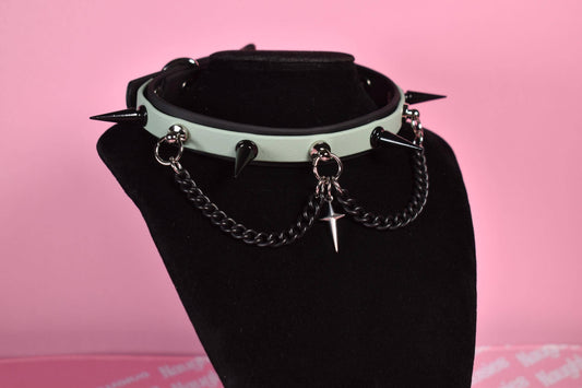 Naughty Pawsies Sage green and black puppy style  biothane choker