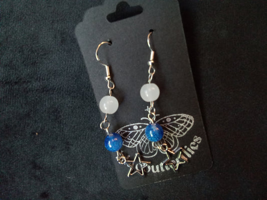 Blacbutterflies blue and white star bead earrings
