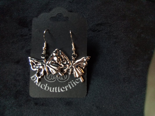 Blacbutterflies abstract silver butterfly earrings