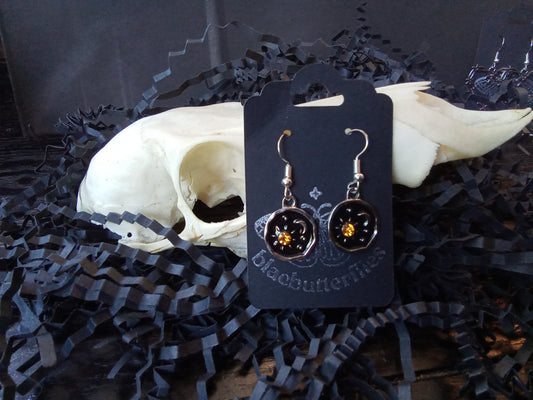 Blacbutterflies moon and sun with orange stone earrings