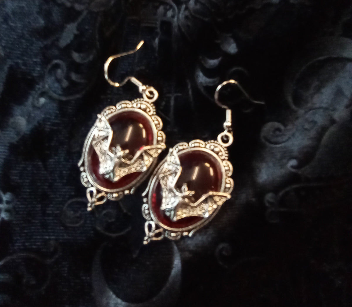 Blacbutterflies framed bats (red) earrings