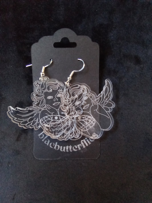 Blacbutterflies Acrylic Cherub earrings