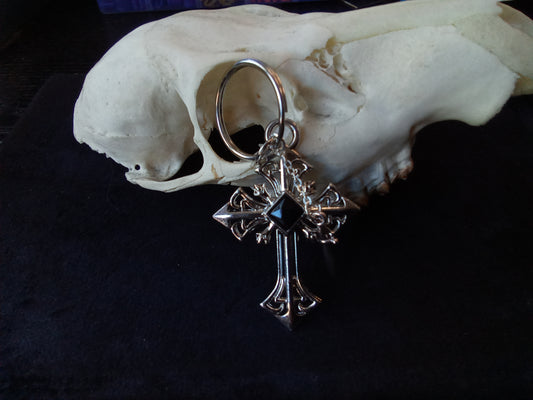 Blacbutterflies key ring black stone cross