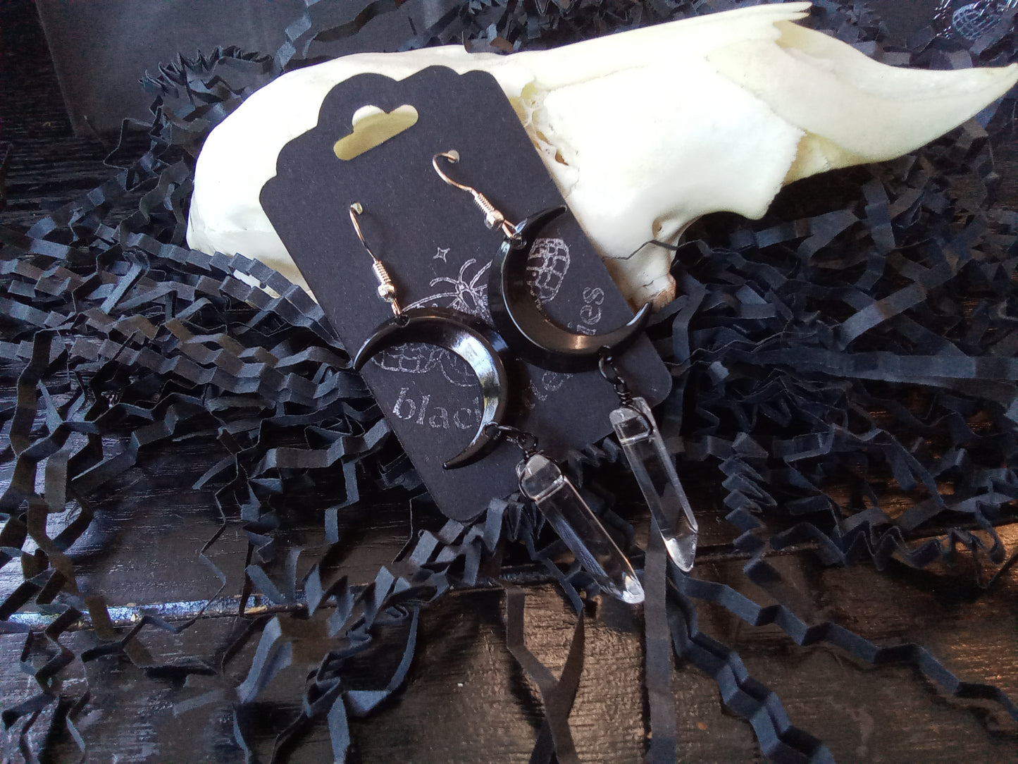 Blacbutterflies black moon and crystal drop earringx