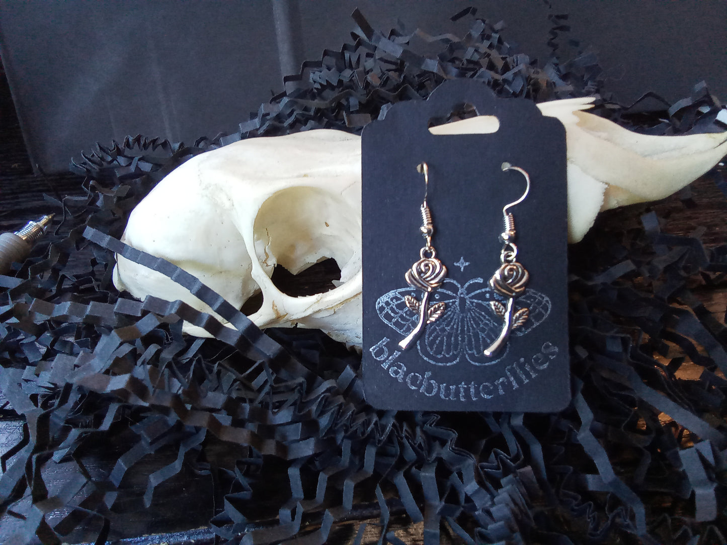 Blacbutterflies Rose Stem earrings
